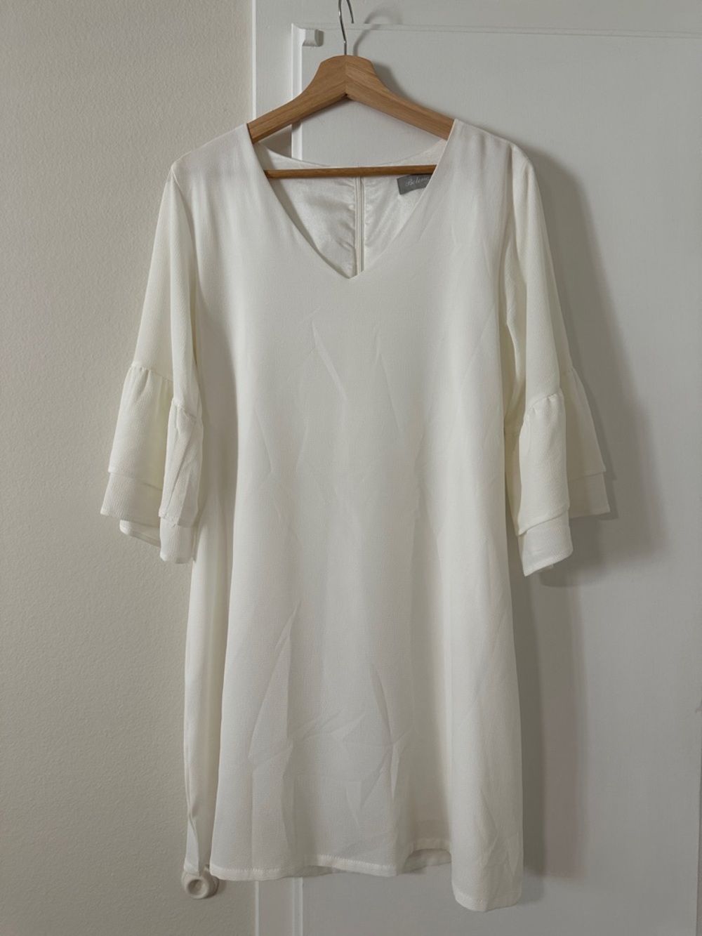 Cream V-Neck Layered Sleeve Shift Dress